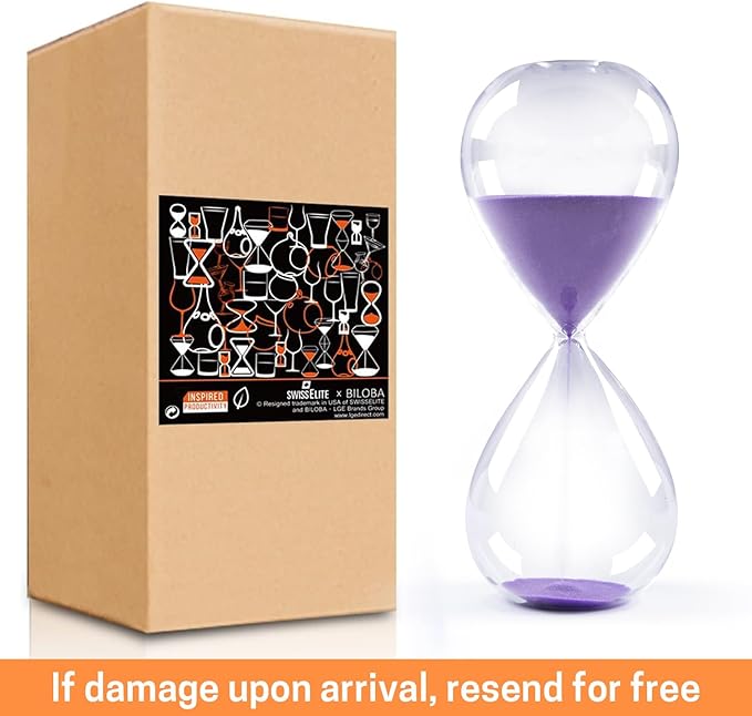 SWISSELITE Hourglass Sand Timers, Hourglass Sand Clock Inspired Glass for Home, Desk, Office Decor (6.5Inch-15Mins Violet)