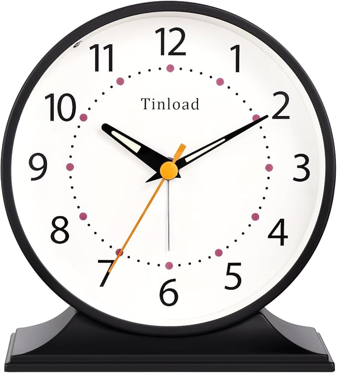 4.5" Antique Retro Analog Alarm Clock, Small Silent Bedside Desk Clock with Manual Light, Battery Operated, Snooze, for Living Room, Bedroom, Bedside, Desk(Black)