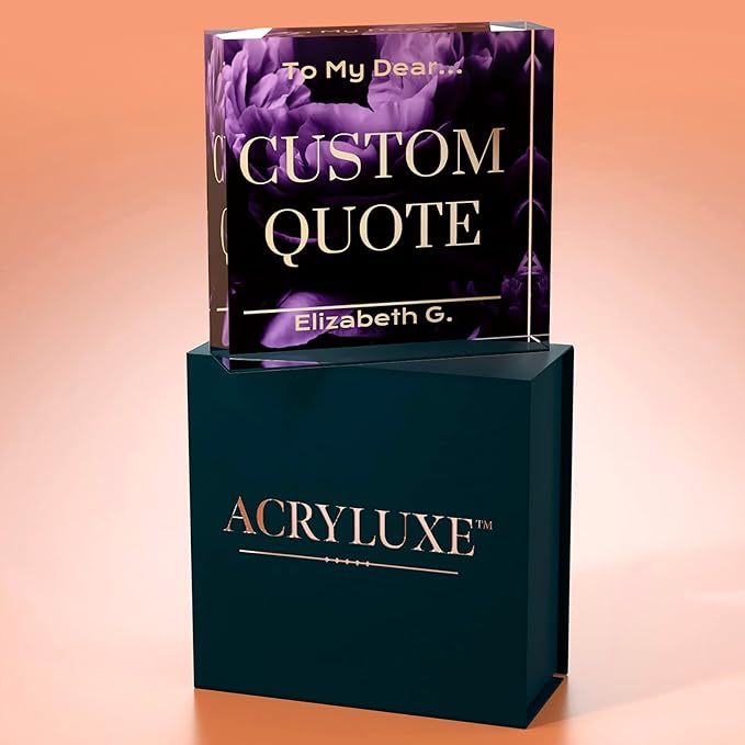 Custom Acrylic Sign Personalized, Custom Desk Name Plate, 18 Styles, (4"x4"), With Gift Box, USA Made by Acryluxe. (Blossom)