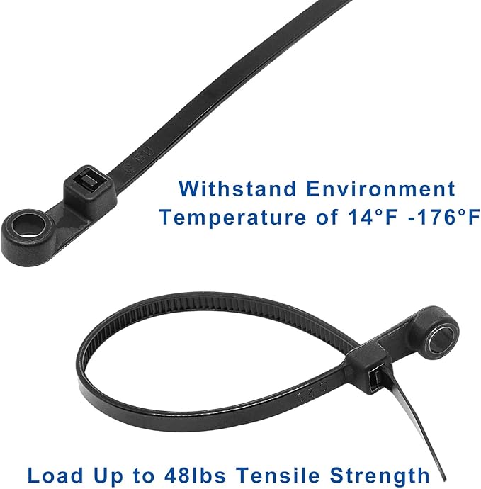 Zip Ties with Screw Hole 150 Pcs, 6 inch 48lbs Electrical Cable Ties Straps, Mount Head Plastic Ties Multipurpose Heavy Duty Nylon Zip Tie for Indoor & Outdoor (Black)