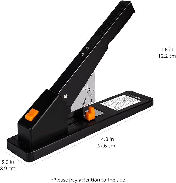 Amazon Basics Heavy Duty Industrial Office Stapler High Capacity, Long Arm, 1000 Staples, 210 Sheets, Black