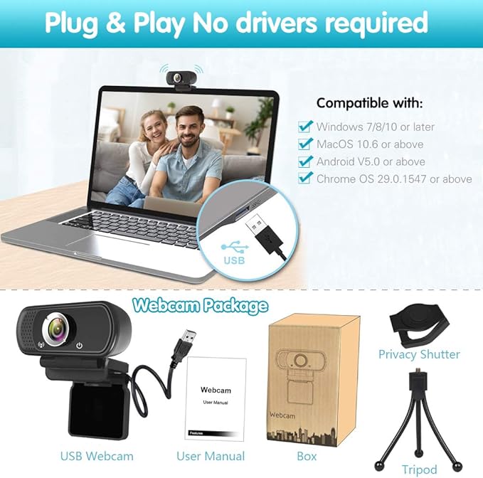 GoHZQ Pro 1080p USB Camera for Switch 2/ PC, 110° Wide Angle Webcam, Plug & Play for PC/Mac/Laptop/Monitor, Streaming Webcam for Zoom/Skype/Teams/YouTube/OBS