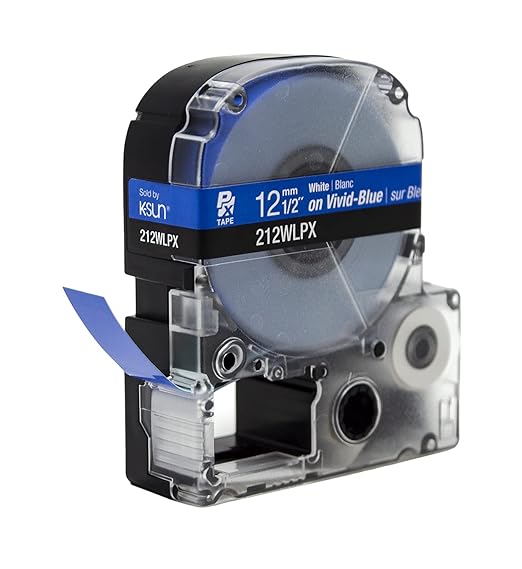 Epson LABELWORKS 212WLPX Genuine PET (Polyester) Tape Cartridge - White on Blue Label Maker Tape - 1/2" (12MM) Wide, 30'