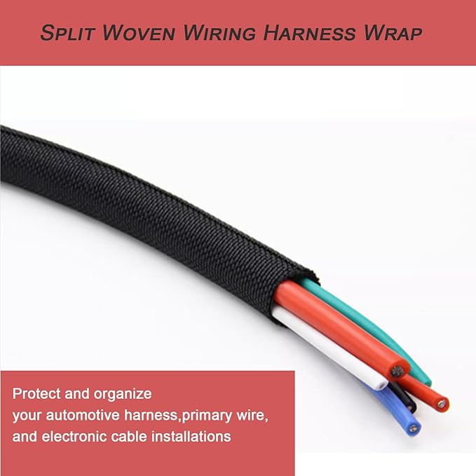 Split Mesh Cord Sleeve Loom Tubing Cable Cover Braided Cable Management Auto Protective Wire Harness Wrap Self Wrapping Woven 3/16"-35ft