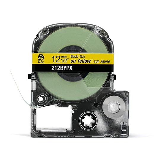 Epson LABELWORKS 212BYPX Genuine PET (Polyester) Tape Cartridge - Black on Yellow Industrial Label Maker Tape - 1/2" (12MM) Wide, 30 ft
