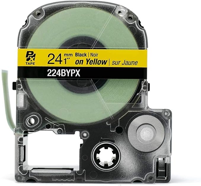 Epson LABELWORKS 224BYPX Genuine PET (Polyester) Tape Cartridge - Black on Yellow Industrial Label Maker Tape - 1" (24MM) Wide, 30 ft