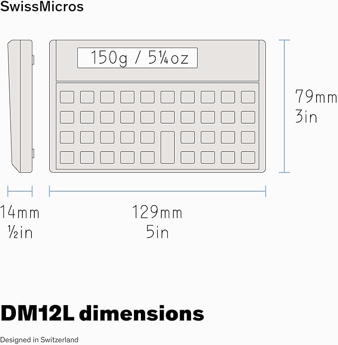 SwissMicros DM12L RPN Financial Calculator – HP 12C Inspired | Titanium Shell | TVM, NPV, IRR & Bonds | USB | Professional Gold Class