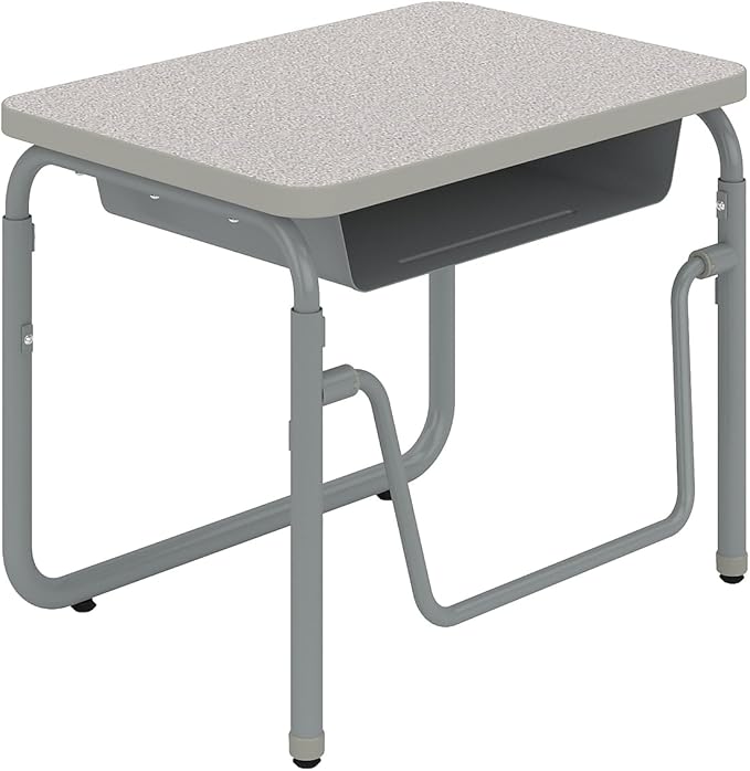 Safco Products AlphaBetter 2.0 Height – Adjustable Student Desk with Swinging Footrest Bar and Book Box, Sit to Stand, 22"-30" w, Pebble Gray