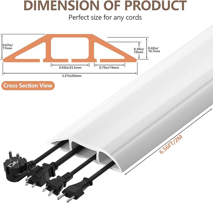 AGPTEK Heavy Duty Floor Cable Cover Cable Protector, 6.5 Ft Floor Cord Protector 3 Channels Floor Cord Cover (Mid Channel 0.93") Contains Cords, Cables and Wires, Good for Office, Home, or Outdoor