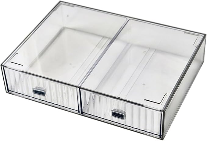 Desk Drawer Organizer, Stackable Office Supplies Desk Organizer, Plastic Plastic Storage Drawer, Desk Grocery Organizer For Stationery/Office Supplies (Clear, 2-Compartment)