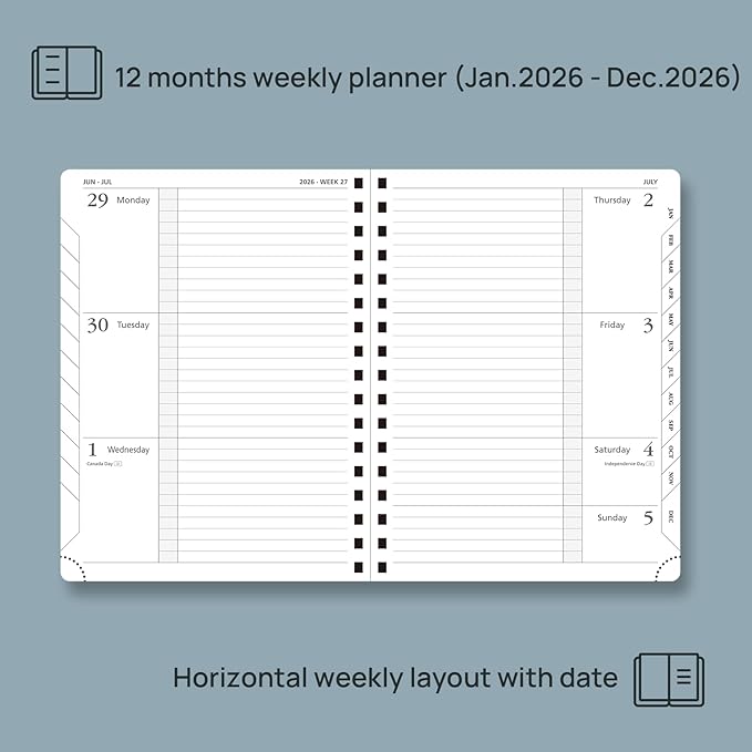 POPRUN 2026 Weekly and Monthly Planner Calendar, January 2026 - December 2026,Medium-6.75" x 8.75" Spiral Bound Appointment Book, Includes Monthly Tabs, Inner Pocket,Soft Cover - Lavender