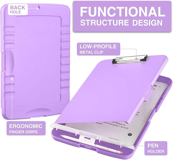 Sooez Clipboard with Storage, High Capacity Nursing Clip Board 8.5 x 11 with Pen Holder & Low Profile Clip, Plastic Clipboards Case Box, Teacher Must Haves School Office Supplies,Letter Size/ A4