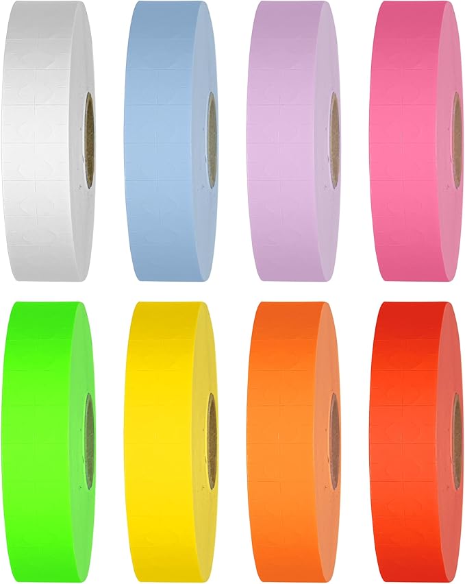 Monarch 1131 Multicolored Sleeve—8 Rolls, 1 Sleeve, 20,000 Labels for Monarch 1131 Price and Date Guns—Includes White, Yellow, Blue, Lavender & Fluorescent Colors (Red Green Pink Orange)—Made in USA