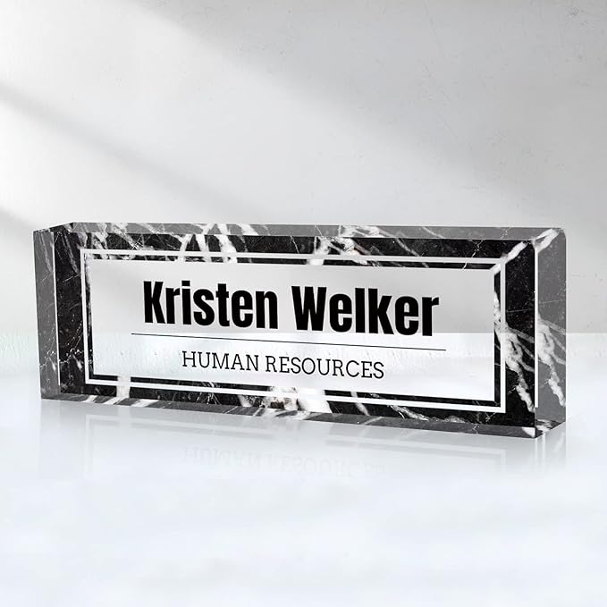 Custom Name Plate for Desk, Desk Name Plate Personalized, Office Decor for Women Men, Acrylic Desktop Accessories, Office Gifts for Coworkers Boss Teacher, Employee Appreciation Gifts (Black Marble)