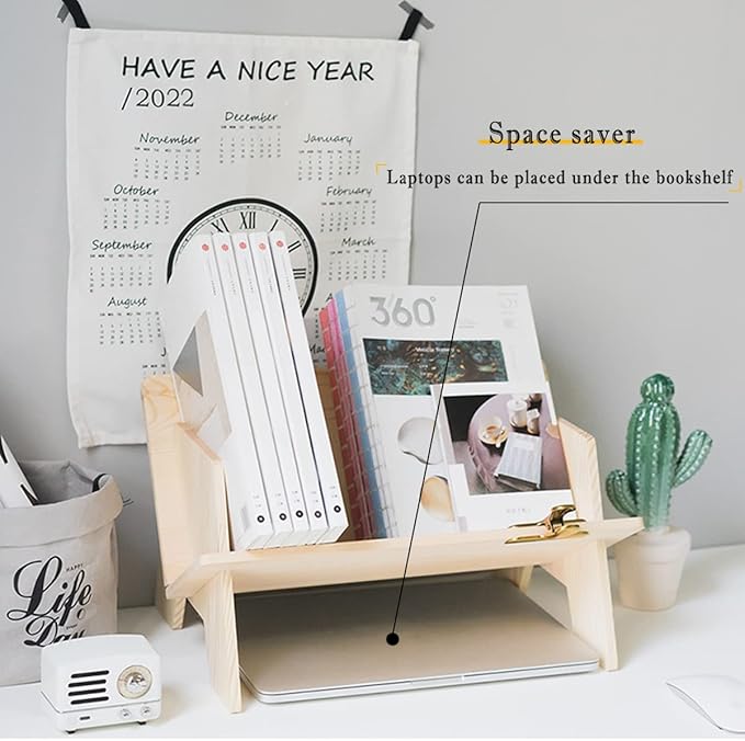 Wood Bookcase in Living Room/Home/Office, Desktop Book Shelf Organizer Bookshelves Storage Rack for CDs/Magazine/Books Display (Style V)