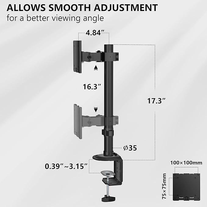 WALI Heavy Duty Single Monitor Arm Desk Mount for 13-49 Inch Screens, Ultrawide Monitor Stand with Full Motion Tilt, Swivel, Rotation, Holds up to 44 lbs, C-Clamp Mount for VESA 75/100mm,(M001S)