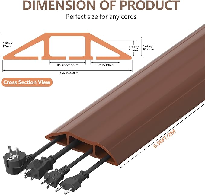 AGPTEK Heavy Duty Floor Cable Cover Cable Protector, 6.5 Ft Floor Cord Protector 3 Channels Floor Cord Cover (Mid Channel 0.93") Contains Cords, Cables and Wires, Good for Office, Home, or Outdoor