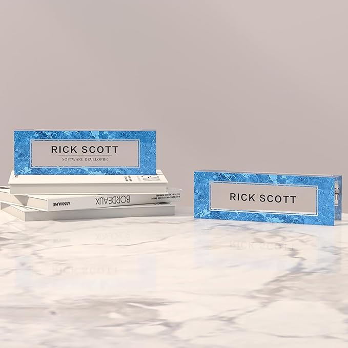Personalized Office Desk Name Plate on Acrylic Glass - Custom Nameplate Decor, Accessories - Gift for Boss, Coworkers