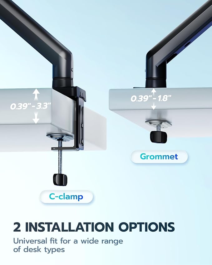 ARES WING Heavy Duty Single Monitor Arm - Fully Adjustable Monitor Mount for 17"-40" Ultrawide Screens Up to 26.4 lbs with Clamp/Grommet Desk Mount, 75/100 Vesa Mount, Black