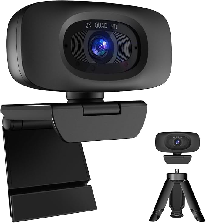 Combess Webcam for PC,Full HD 2K Webcam with Dual Noise Cancelling Microphones, Privacy Cover and Tripod for Web Auto Focus,Camera for Desktop Computer/Zoom/Skype/Team/Laptop