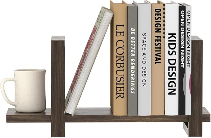 Adjustable Desktop Bookshelf, Retro Tabletop Bookshelf, Desk Shelf for Top of Desk in Living Room, Home, Office, Perfect for Magazine, Books, Cookbooks, No Tools Required to Assemble, Dark Brown