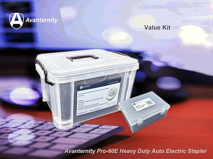 Avanternity's Pro-60E Heavy Duty Auto Electric Stapler (Value Kit) - Secured 60 Sheet Capacity, Includes 20,000 Staples