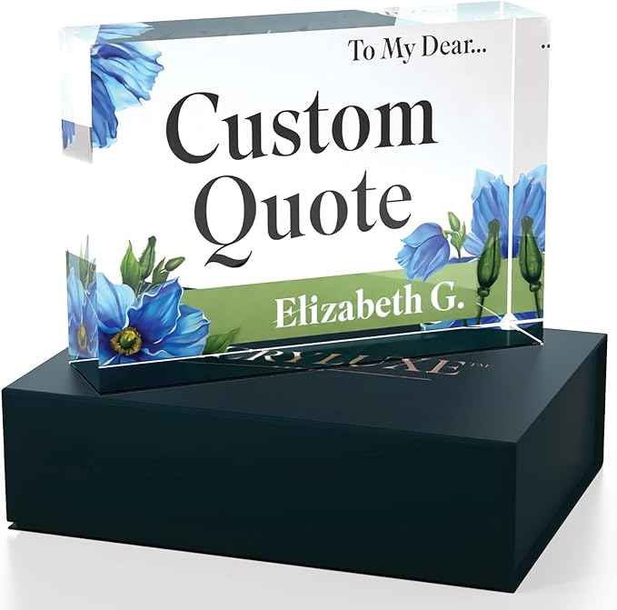 Custom Acrylic Sign Personalized, Custom Desk Name Plate, 18 Styles, (5"x7"), With Gift Box, USA Made by Acryluxe. (Meconopsis)