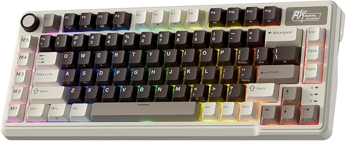 RK ROYAL KLUDGE L75 Gasket Mount Mechanical Keyboard w/Knob/Macro Keys & Touchable Nameplate, Tri-Mode 75% TKL Wireless Keyboard BT/2.4G/USB-C, Hot Swappable, Pro Software, Massive 8000mAh Battery