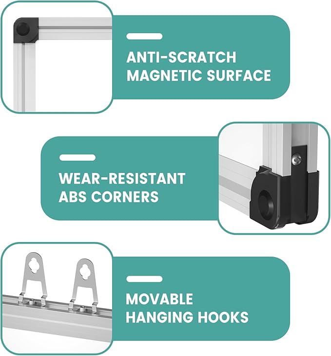 Magnetic Dry Erase White Board - 46 x 33 Inch Whiteboard for Wall - 4 x 3 Large Wall-Mounted Board with Silver Aluminum Frame, 1 Magnetic Eraser, 2 Pens, 1 Detachable Marker Tray, 6 Magnets