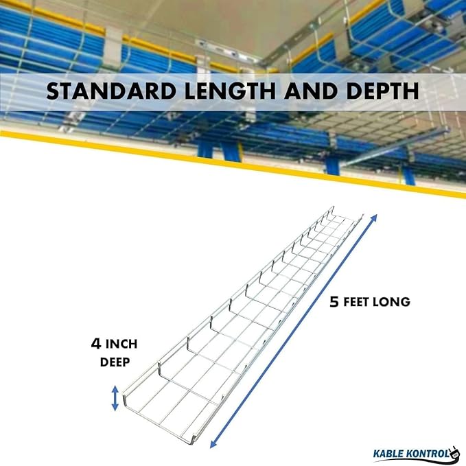 Kable Kontrol Cable Tray - 5 Feet Long x 4" W x 4” H - 128 Pcs Bulk Pack - Wire Mesh Tray Cable Management Rack Cords Organizer Cable Basket, Zinc Plated Steel NEC Approved for Network, Fiber Optic