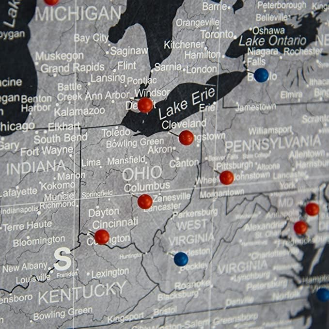 Push Pin USA Map Board - with Push Pins to Mark USA Travel - Handmade in Ohio, USA - Design: Modern Slate (36" x 24")