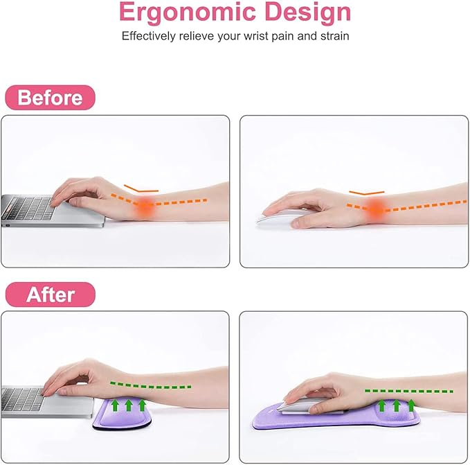 MOSISO Wrist Rest Support for Mouse Pad & Keyboard Set, Ergonomic Mousepad Non-Slip Base Home/Office Pain Relief & Easy Typing Cushion with Neoprene Cloth & Raised Memory Foam, Light Purple