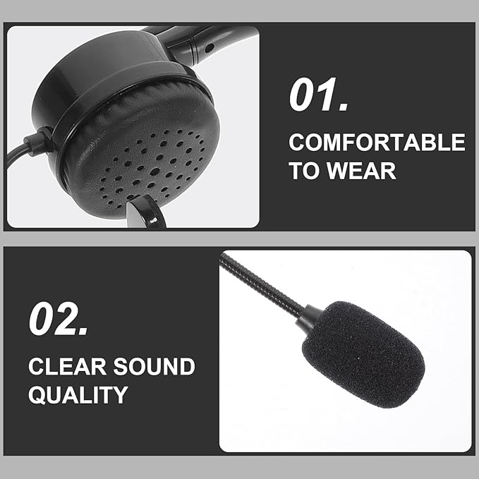 KALLORY USB Computer Headphone Single Ear Headset with Microphone for Call Center Office Use Black Head-Mounted Business Gaming Headset Compatible with PC and Cell Phone