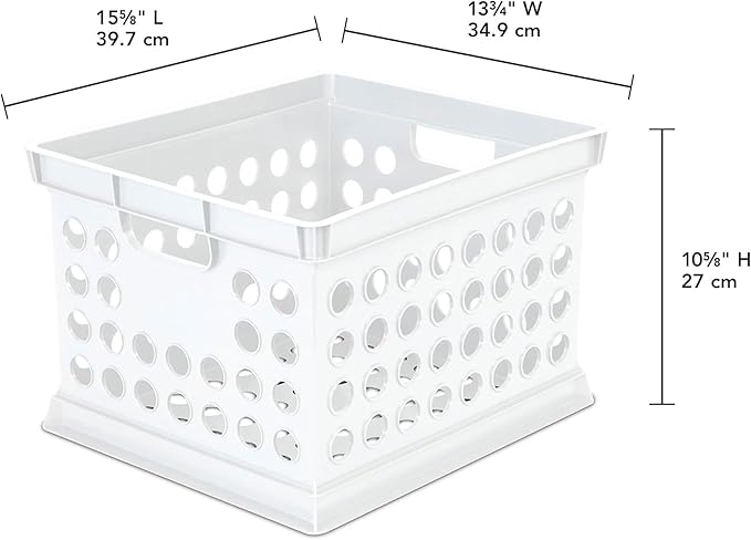 Sterilite Stackable Plastic Storage Crate Bin Organizer File Box with Handles for Home, Office, Dorm, Garage, or Utility Organization, White, 6-Pack