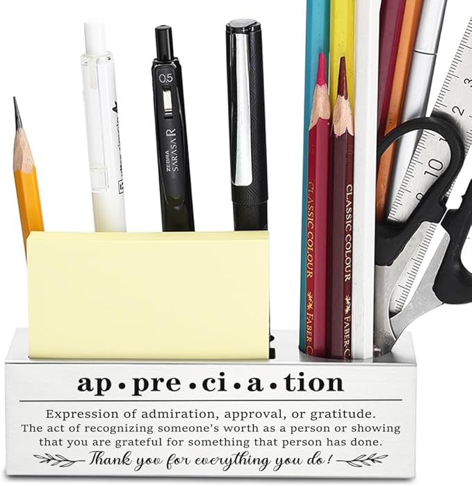 Thank You Appreciation Pencil Holder for Coworker, Boss, Employee, or Leader, Office Desk Decorations, Work Gratitude Gifts for Team, Metal Pen & Pencil Organizer with Encouraging Quote YCP78