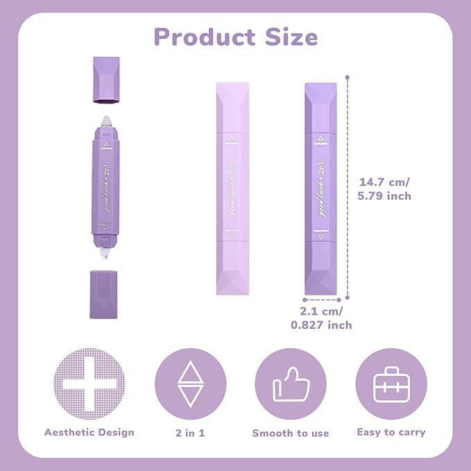 Temiary 4 Pcs 2 in 1 White Correction Tape and Double Sided Roller Set, Aesthetic Smooth Pull Out Tapes with Adhesive Glue Tape Roller Runner for School Office Supplies (Purple)