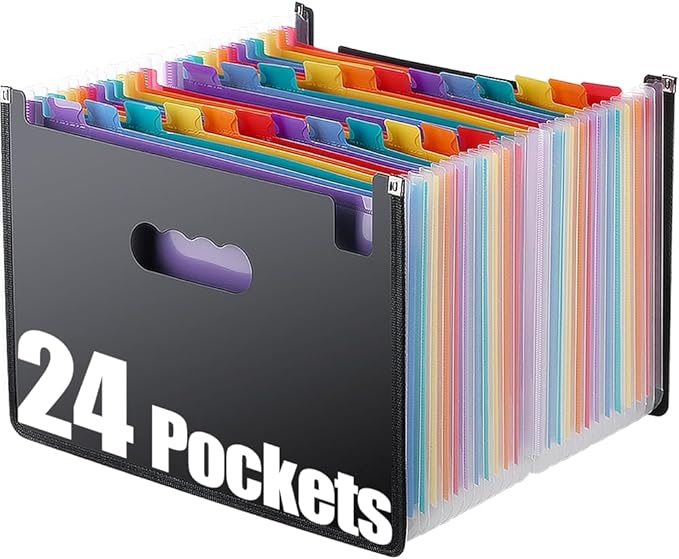 TriMagic Accordian File Folder Organizer, Alphabetical Expanding Filing Folders, A-Z Expandable Accordion Storage Box with 24 Pockets for Paperwork Paper Keeper Invoice Receipt Bill Document