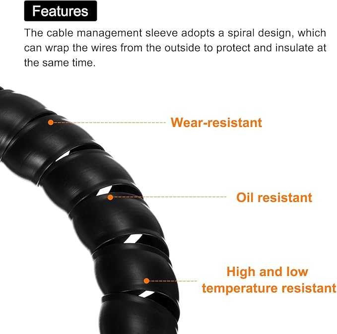 MECCANIXITY Spiral Cable Wrap 9.8ft/3.0M 28mm Cable Management Sleeve PP Insulation Cord Organizer for Computer Wire Power Cable Gas Pipe Black with Tape
