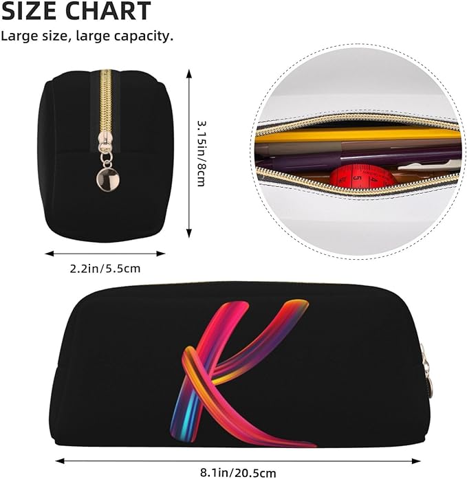 Cute Initial Pencil Case for Kids Simple Leather Pencil Pouch for Boys Girls Letter Design Pencil Box Pen Bag Pencil Pouch Office Stationery Organizer, Rainbow Letter K