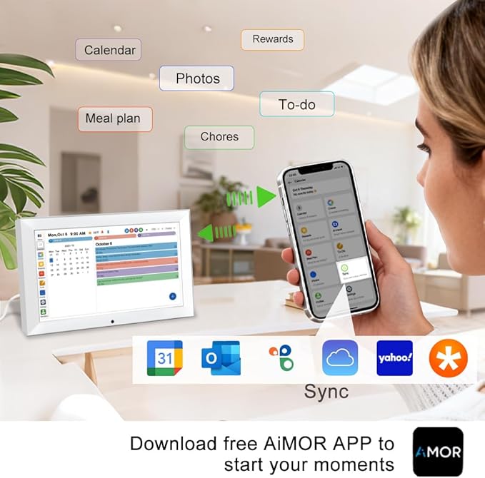 CAZOKASI Smart Digital Calendar Family Planner Chore Chart HD Touchscreen Meal Planner & Photo Display Syncs with Online Calendars Includes Desk Stand & Wall Mount(10.1 Inch Digital Calendar - White)