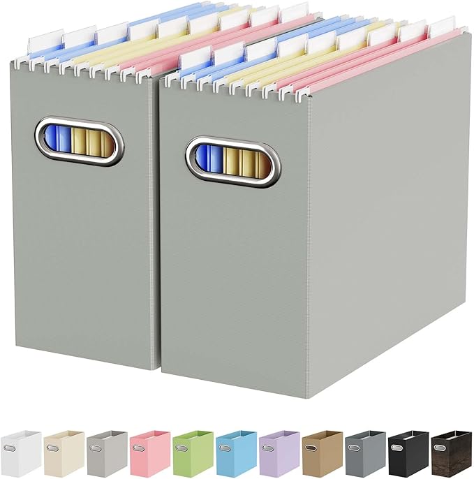 Oterri Cardboard File Organizer Box for Hanging File Folders Letter Size,File Box for Computer Desk,File Cabinet,Working Home,Office,Classroom (Grey, Letter Size - 2 Packs)