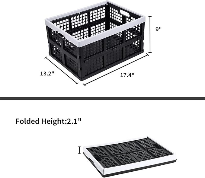3-Pack Plastic Collapsible Storage Crates-30L,Foldable Plastic Crates for Storage (Black+Gray)