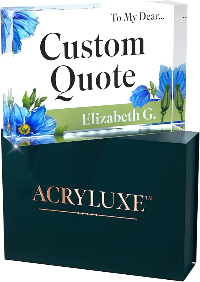 Custom Acrylic Sign Personalized, Custom Desk Name Plate, 18 Styles, (5"x7"), With Gift Box, USA Made by Acryluxe. (Meconopsis)