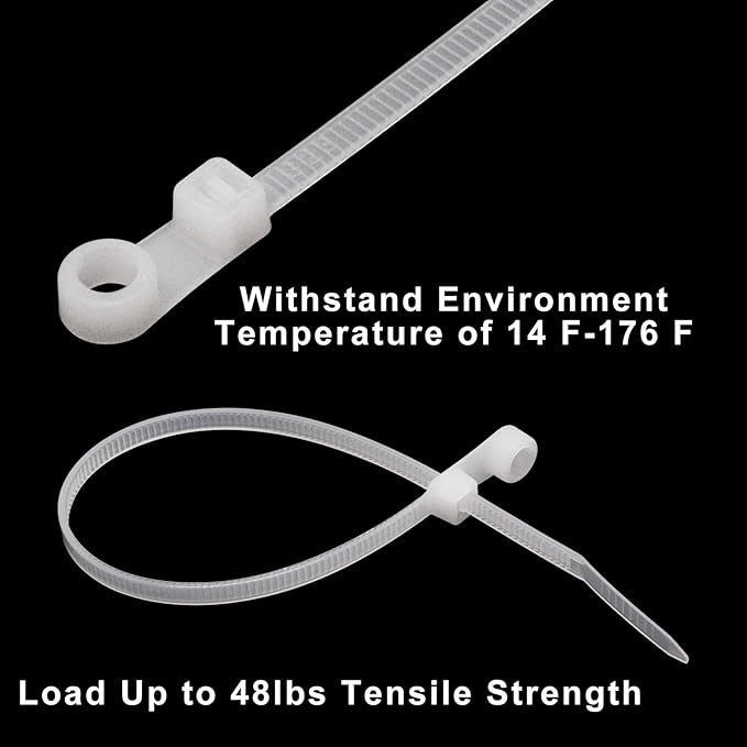 Zip Ties with Screw Hole 8 inch, 150 Pcs Mountable head Cable Tie Multipurpose Heavy Duty Nylon Zip Tie for Indoor and Outdoor (8 inch -White)