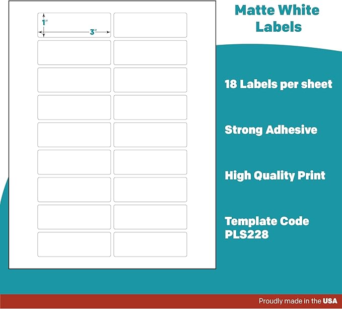 Premium Label Supply White Sticker Address Labels – 3" x 1" – Laser/Inkjet Compatible – (18 per Sheet), 25 Sheets – 450 Total Adhesive Labels