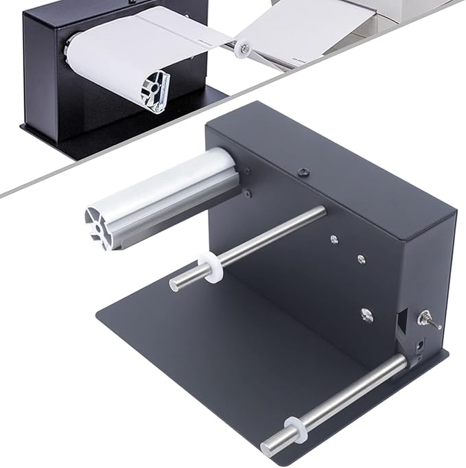 Automatic Label Rewinder 180mm/7.09" Two-Way Rewinding Label Roller Rewinding Machine Metal Labeling Equipment Synchronize Rewind with Printer for Warehouse ,Department Stores-7.9*6.9*5.5 in, Black