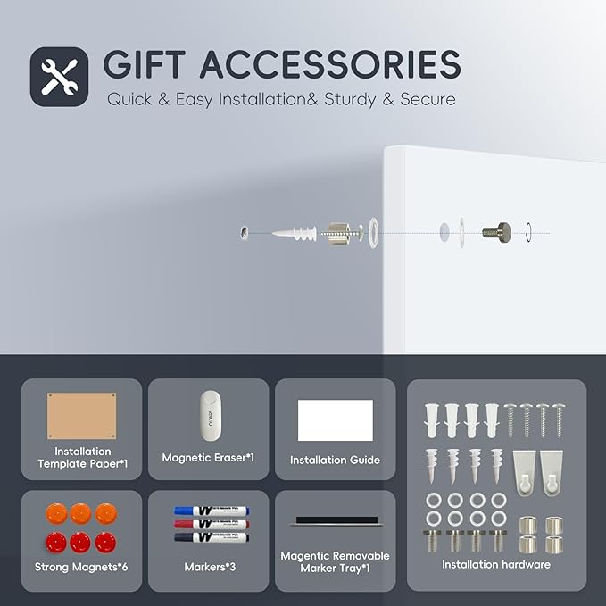 Glass Whiteboard - Glass Dry Erase Board 48" x 36" Magnetic Pure White Board Glass Writing Board White Boards for Walls Wall Office Home