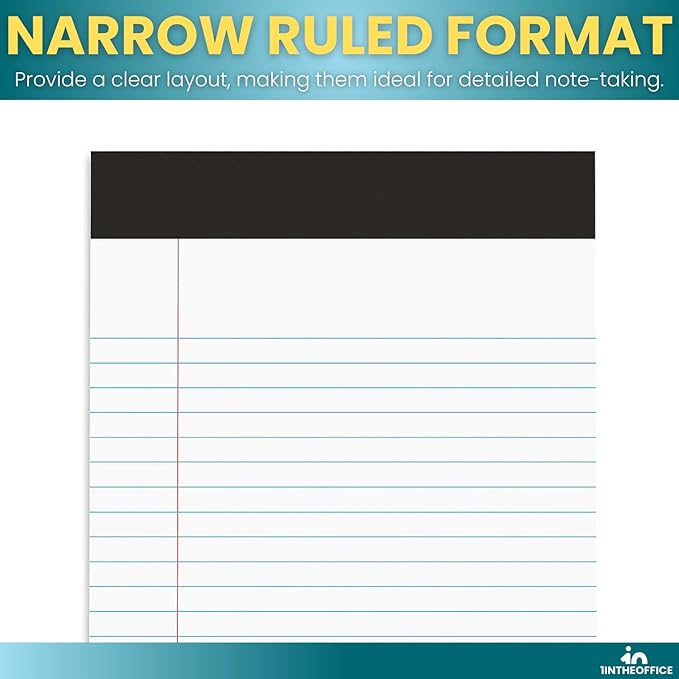1InTheOffice Jr Legal Pads,Small Legal Notepads, 5" x 8", Narrow Ruled Note Pad, White, 50 Sheets/Pad, 12 Pads/Pack