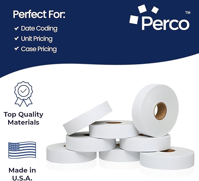 Perco White Pricing Labels for Monarch 1131 Price Gun – 3 Sleeves, 24 Rolls Value Pack - 60,000 Price Marking Labels – with Ink Rolls Included