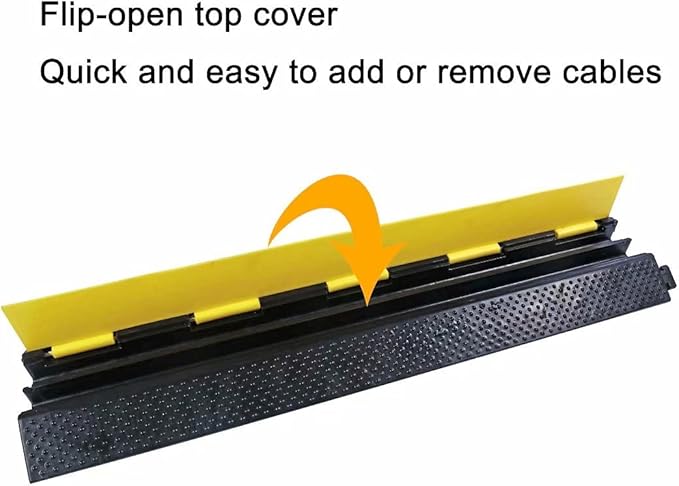 Rubber Cable Ramp Cord Cover Cable Protector Ramps Wire Hose Protective 2 Channel 22000Lbs Load Capacity Traffic Speed Bump for Asphalt Concrete Gravel Driveway Indoor Outdoor, 1 Pack